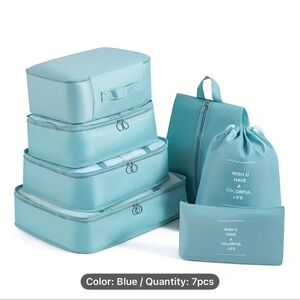 7-Piece Blue Travel Packing Cubes and Storage Set